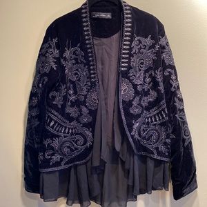 ZARA Black Velvet Embroidered Blazer/Jacket Size M